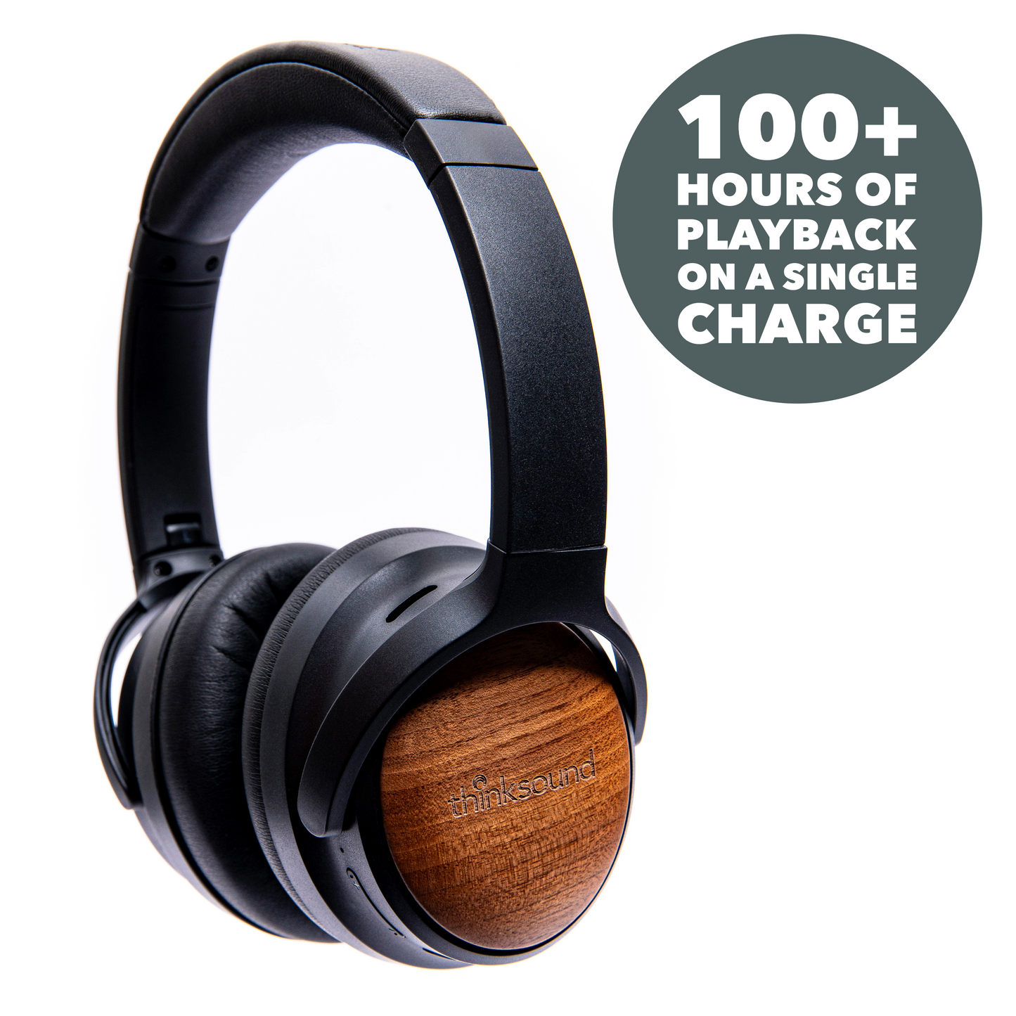 100+ hours of playback on a single charge with thinksound ov202w headphones